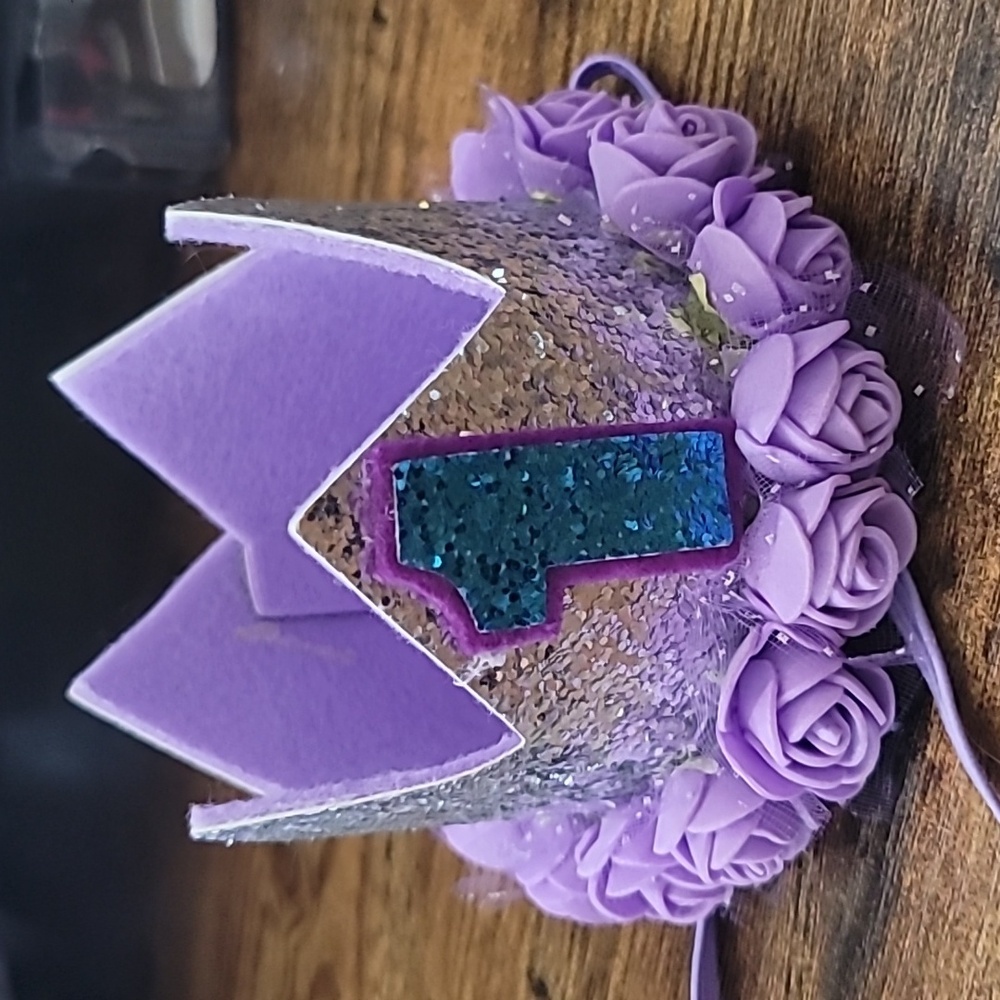 First Year Tiara "1" Purple & Silver Birthday Tiara Baby Girl Turning 1